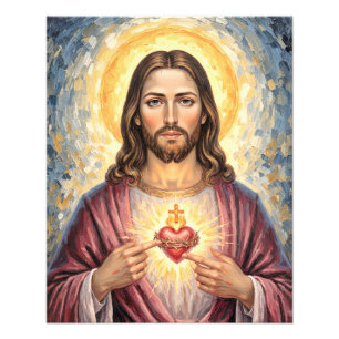 Herz-Jesu-Goldrahmenmalerei Impasto Fotodruck