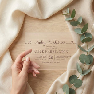 Herz Kalligrafie Minimalistisch Braune Babyparty Acryleinladungen