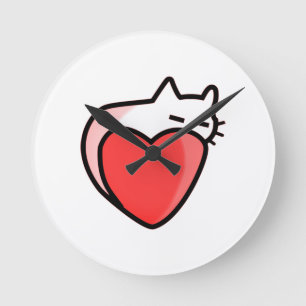 Herz, Katze, Liebe Runde Wanduhr