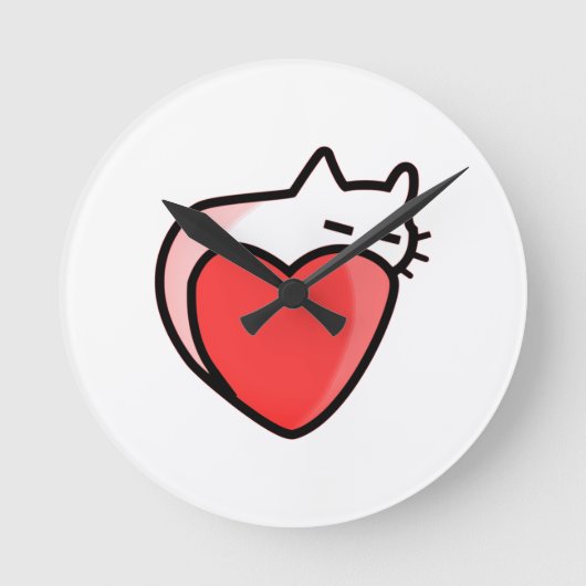 Herz, Katze, Liebe Runde Wanduhr (Vorderseite)