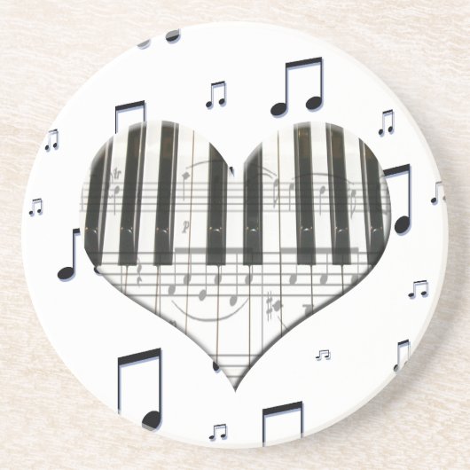 Herz-Klavier-Tastatur und Musiknoten Sandstein Untersetzer (Vorne)
