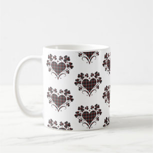 Herz-Kleeblatt-Kariert-Schwarz-Klassischer-Klee Kaffeetasse
