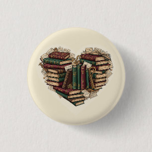 Herz-Knopf 'Buch'   Vintage-Ästhetik-Leser-Pin Button