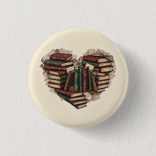 Herz-Knopf 'Buch' | Vintage-Ästhetik-Leser-Pin Button (Vorderseite)