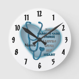 Herz-Krankenpflegerin Blue Heart Cardiac Care Runde Wanduhr