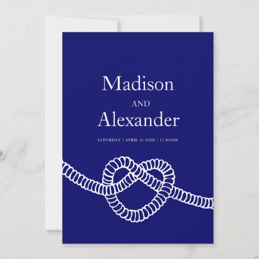 Herz Krawatte der Knoten Hochzeitsnacht blau weiß Einladung (Vorderseite)