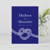 Herz Krawatte der Knoten Hochzeitsnacht blau weiß Einladung (Stehend Vorderseite)