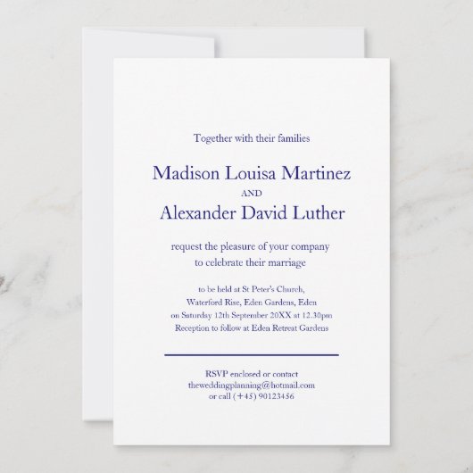 Herz Krawatte der Knoten Hochzeitsnacht blau weiß Einladung (Rückseite)