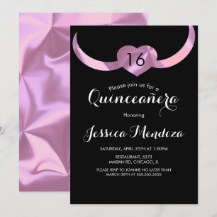 Herz Krone Quinceañera Sweet 16 Rosa Folie Einladung