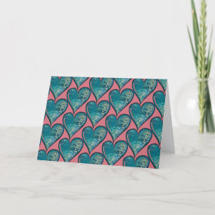 Herz-Kunst blaues und rosa Herz Karte