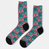 Herz-Kunst blaues und rosa Herz Socken (Linkes Detail)