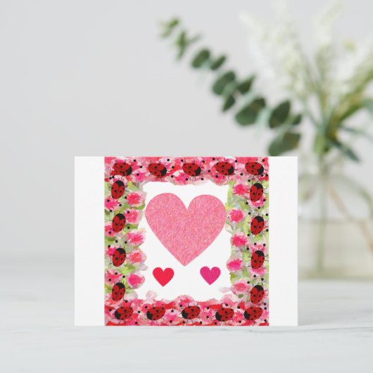 Herz Ladybugs Postkarte (Stehend Vorderseite)