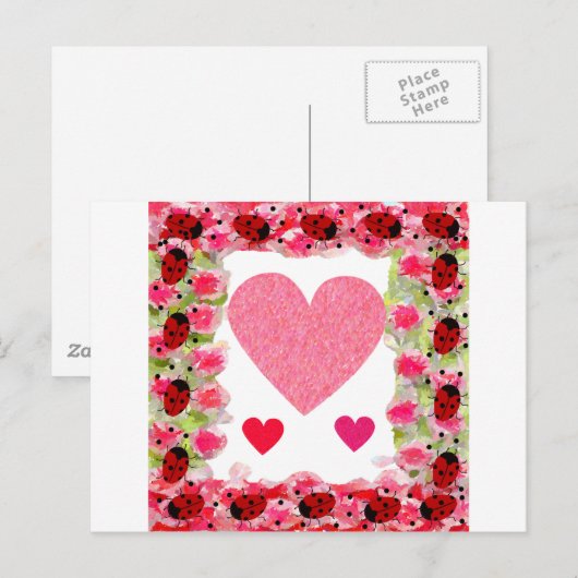 Herz Ladybugs Postkarte (Vorne/Hinten)