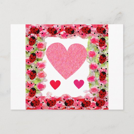 Herz Ladybugs Postkarte (Vorderseite)