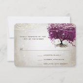 Herz Leaf Dark Sangria Tree Wedding RSVP Karte (Vorderseite)