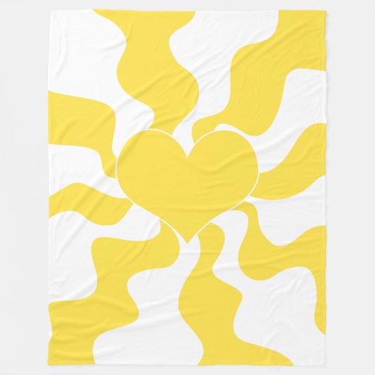 Herz - Lemon Gelb und Weiß Fleecedecke (Vorderseite)