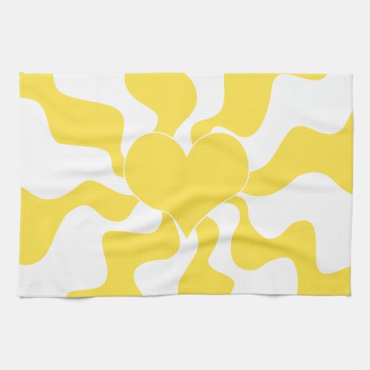 Herz - Lemon Gelb und Weiß Geschirrtuch (Horizontal)