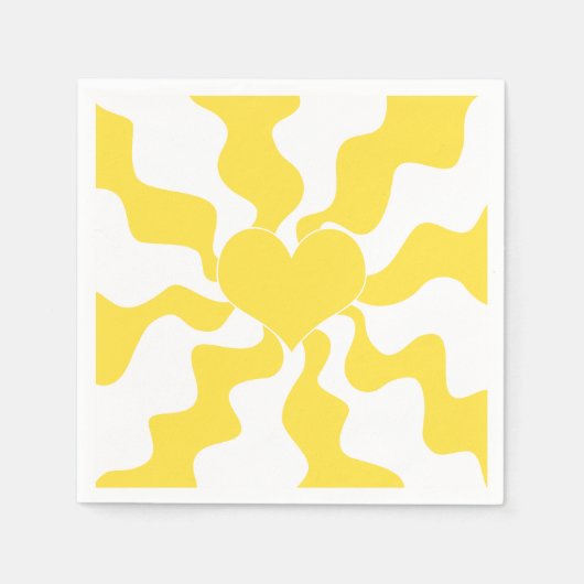 Herz - Lemon Gelb und Weiß Serviette (Vorderseite)