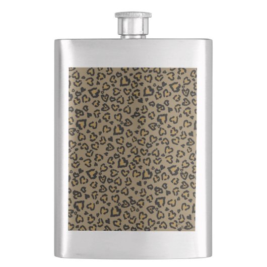 Herz-Leopard Muster in natürlichen Farben Flachmann (Vorderseite)