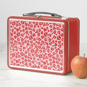 Herz Leopard Muster in Rot auf Blush Metall Brotdose