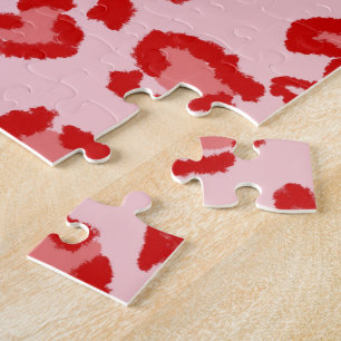 Herz Leopard Muster in Rot auf Blush Puzzle