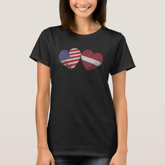 Herz Lettisch American Flag Patriotic Family Herit T-Shirt (Vorderseite)