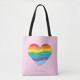 HERZ-LGBTQIA-Regenbogenflagge, rosafarbene Totenta Tasche
