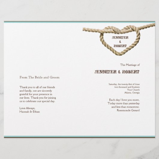 Herz-Liebe Knot Western Hochzeitsprogramm (Vorderseite)