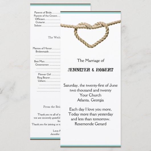 Herz-Liebe Knot Western Hochzeitsprogramm Programm (Vorne/Hinten)