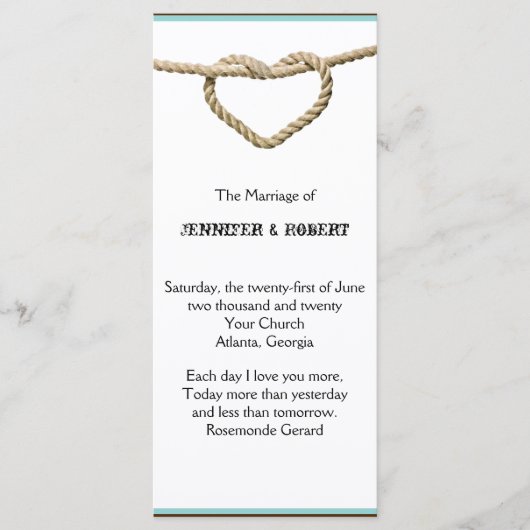 Herz-Liebe Knot Western Hochzeitsprogramm Programm (Vorderseite)