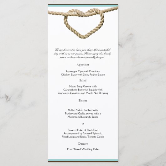 Herz-Liebe Knot Western Wedding Menu Menükarte (Vorderseite)