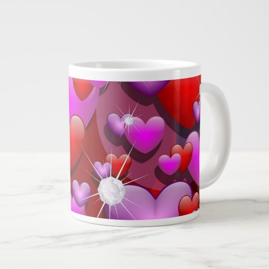 Herz-Liebe und Diamonds Jumbo-Tasse (Vorderseite Rechts)