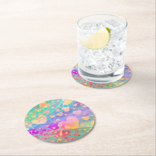 Herz Liebes Muster Pastell Design Runder Pappuntersetzer