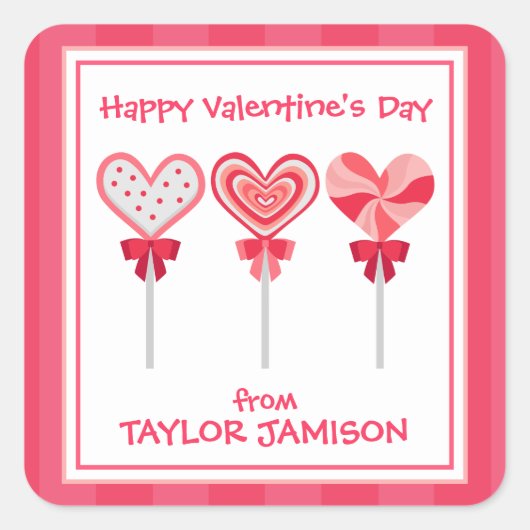 Herz Lollipops Personalisiert Valentinsche Aufkleb Quadratischer Aufkleber (Vorderseite)