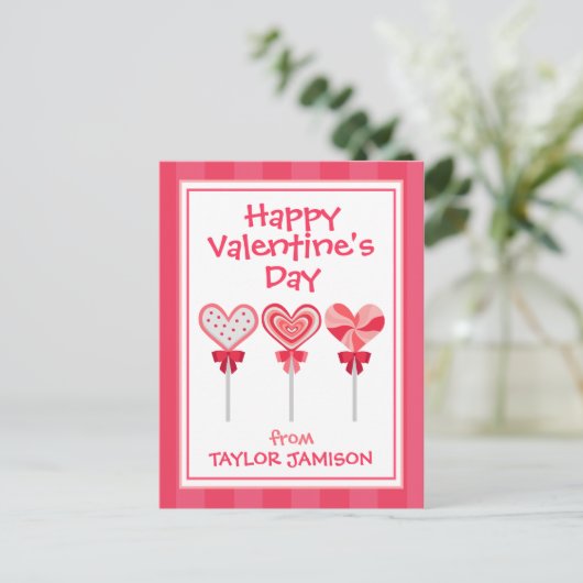 Herz Lollipops Personalisiert Valentinskarte Postkarte (Stehend Vorderseite)