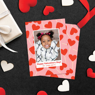 Herz Lollipops Valentine's Klassenzimmer Fotokarte Mitteilungskarte