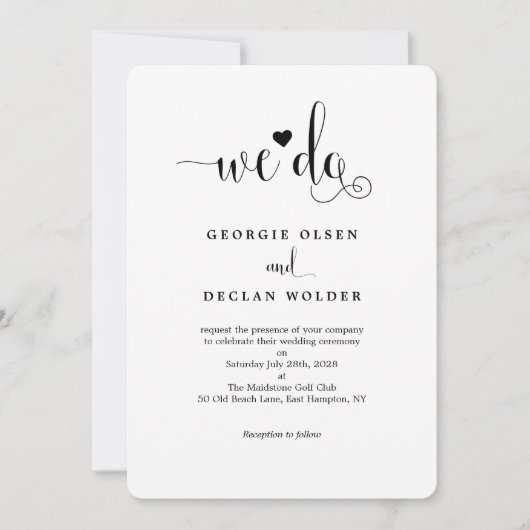 Herz machen wir kalligraphische Hochzeitseinladung Einladung (Vorderseite)