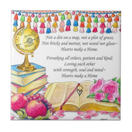 Herz macht eine Zuhause-Tile/ Trivet/ Schmuckbox Fliese (Vorderseite)