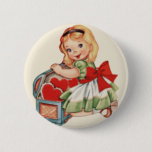 Herz Mädchen Kind Retro Süße Kinder Button