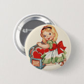 Herz Mädchen Kind Retro Süße Kinder Button (Vorne & Hinten)