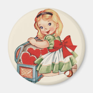 Herz Mädchen Kind Retro Süße Kinder Magnet