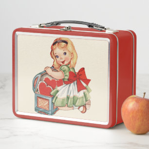 Herz Mädchen Kind Retro Süße Kinder Metall Brotdose