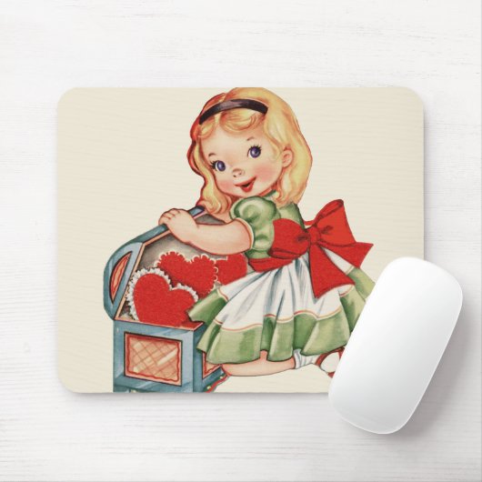 Herz Mädchen Kind Retro Süße Kinder Mousepad (Mit Mouse)