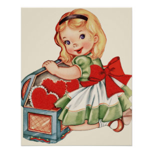 Herz Mädchen Kind Retro Süße Kinder Poster