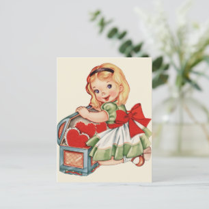 Herz Mädchen Kind Retro Süße Kinder Postkarte