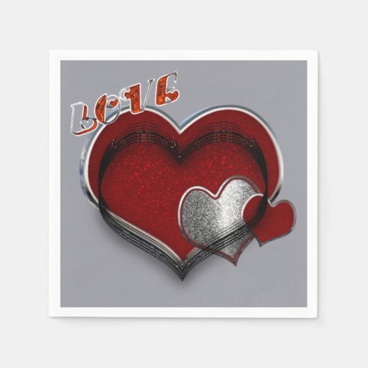 Herz Magic Silver Gray Napkin Standard Cocktail Serviette (Vorderseite)