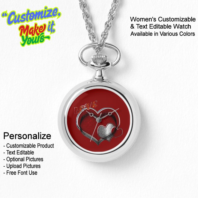 Herz Magic Silver Necklace Red Face beobachten Armbanduhr (Women's Heart Magic Silver Necklace Watch Featuring a Red Face.)