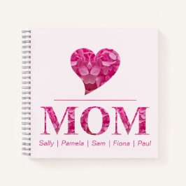 Herz MAMA Rosa Blumenbriefe Personalisierte Namen Notizblock
