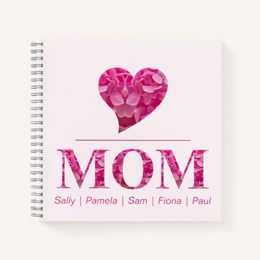 Herz MAMA Rosa Blumenbriefe Personalisierte Namen Notizblock (Vorderseite)