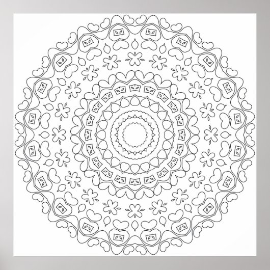 Herz-Mandala-Malvorlage mit Blumenmuster Poster (Vorne)
